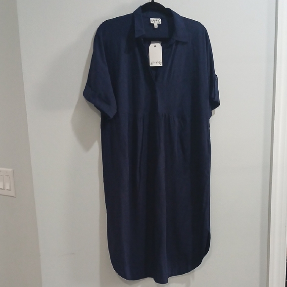 Wonderly Navy Blue Shirt Dress Sz L new With Tags - Picture 1 of 10